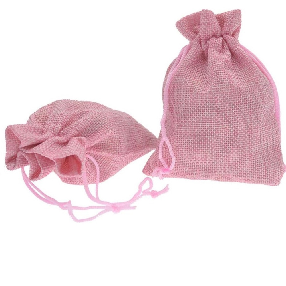 Bezall 10Pcs Pink Burlap Gift Bags